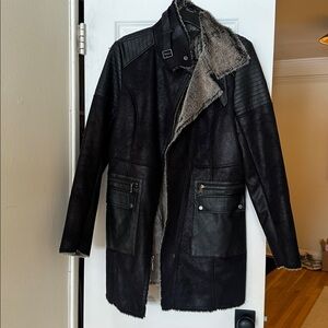 Andrew Marc New York Black Faux Leather & Fur Coat